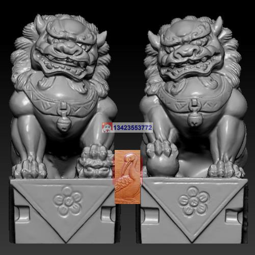 z205狮子精雕图立体图三维一对镇宅STL模型圆雕仿古建筑石雕立体模型3d打印模型stl格式