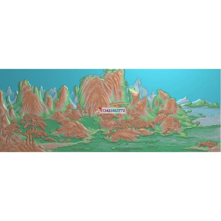 S-003山水横屏精雕图山水精雕图山水古建灰度图