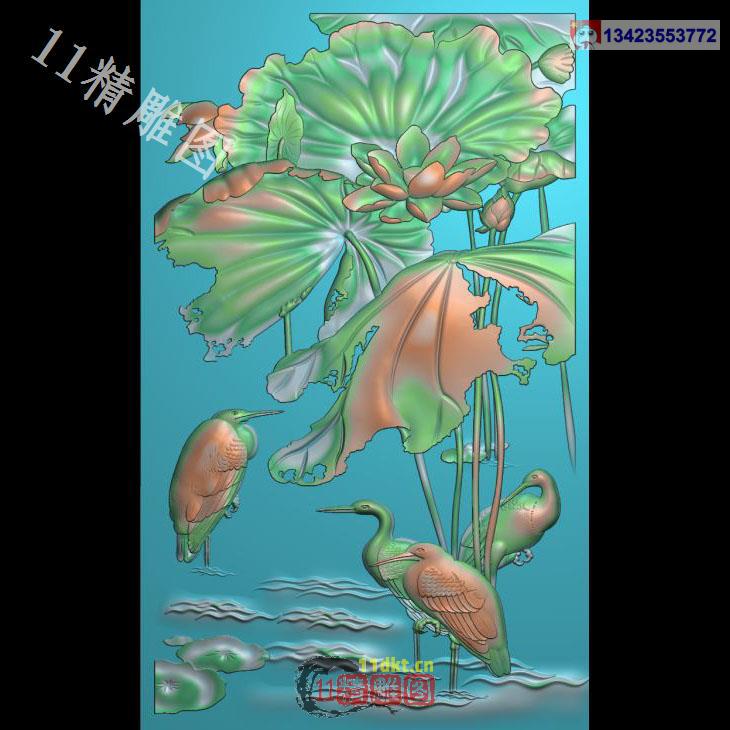 中式花鸟植物专区荷花鸟带线有线条