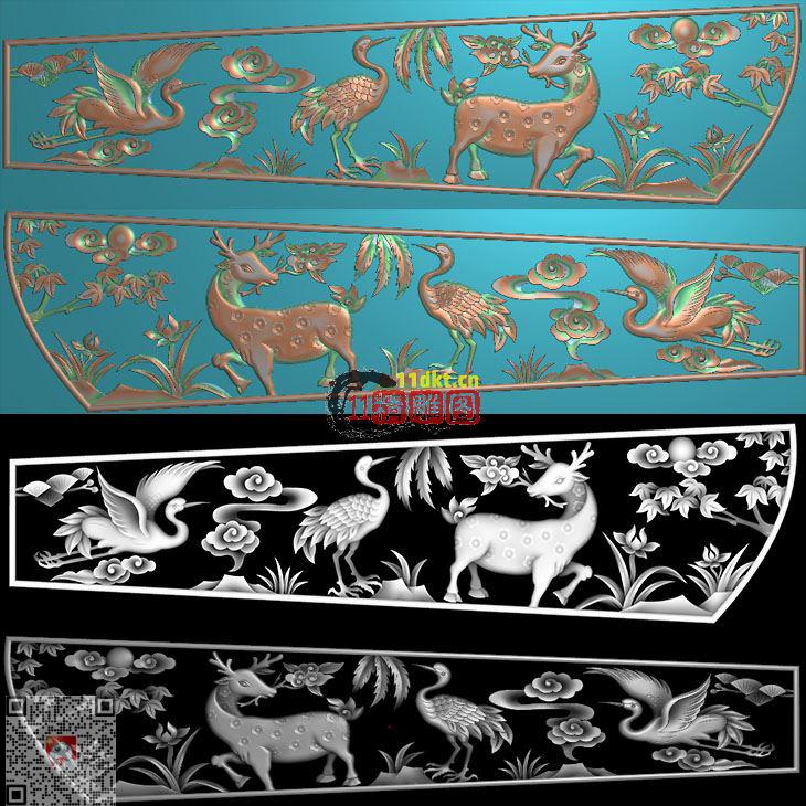 寿板雕刻左右帮子鹿鹤棺材图