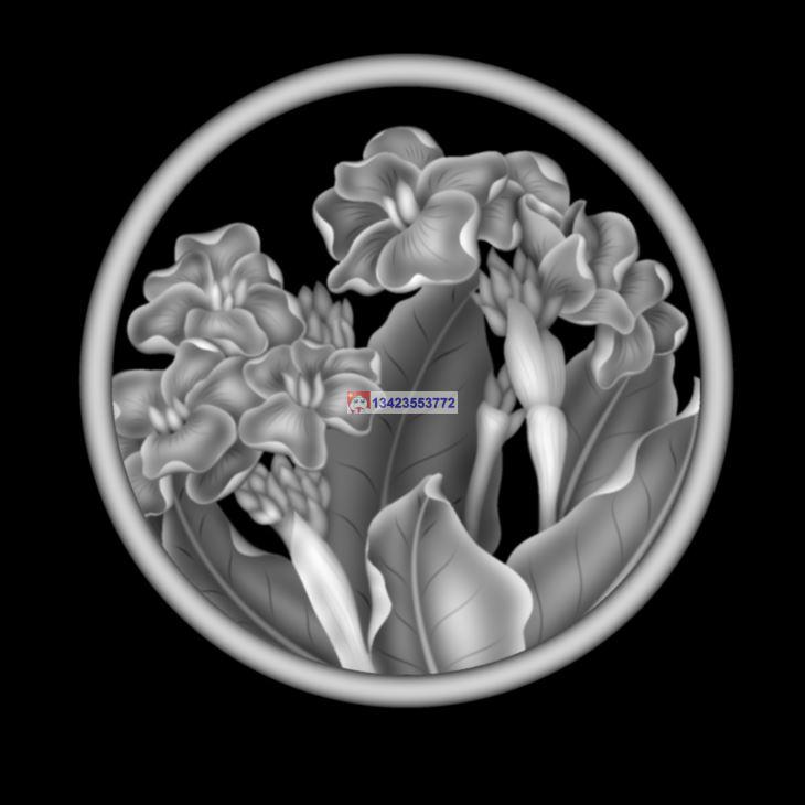 L085洋花精雕图圆形系列中式雕花灰度图jdp格式bmp浮雕图电脑雕刻图