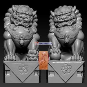 z205狮子精雕图立体图三维一对镇宅STL模型圆雕仿古建筑石雕立体模型3d打印模型stl格式