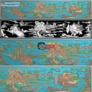  横向山水楼阁横屏挂匾挂屏靠背大背板带线