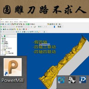 PM圆雕视频教程立体雕刻刀路编程真假三四轴联动